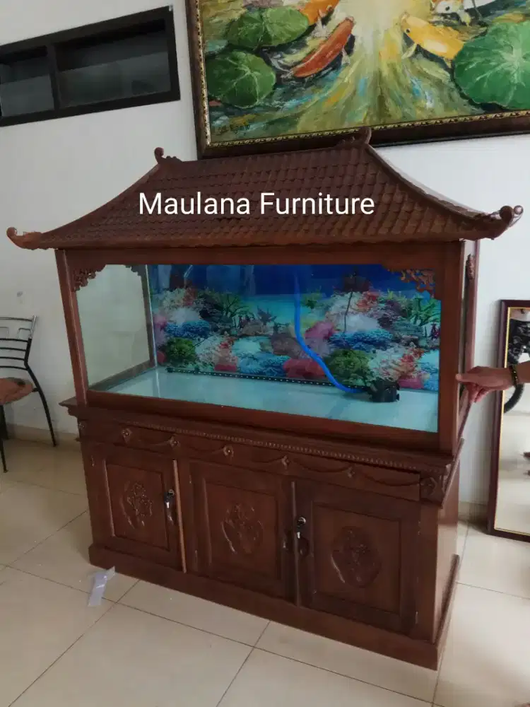 Meja bufet aquarium aquascape kayu jati ikan hias