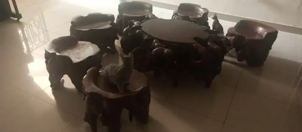 Meja Kursi Akar Kayu Jati Tua