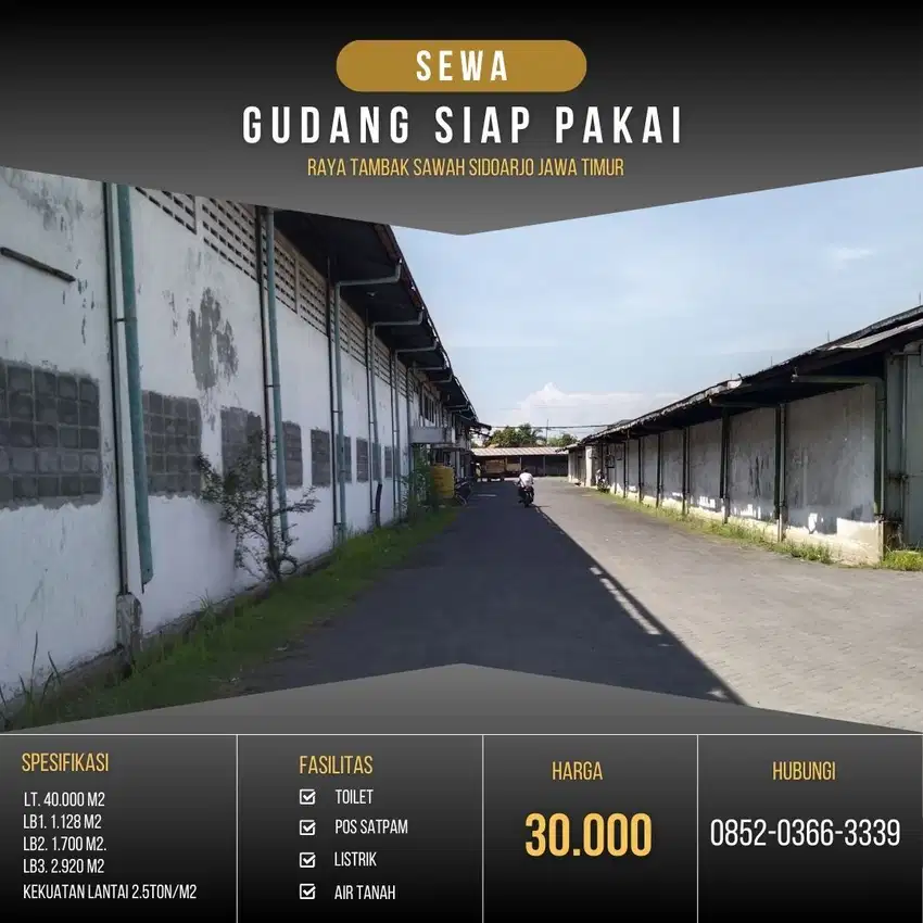 Sewa gudang Tambak sawah 14 menit ke bandara Juanda surabaya