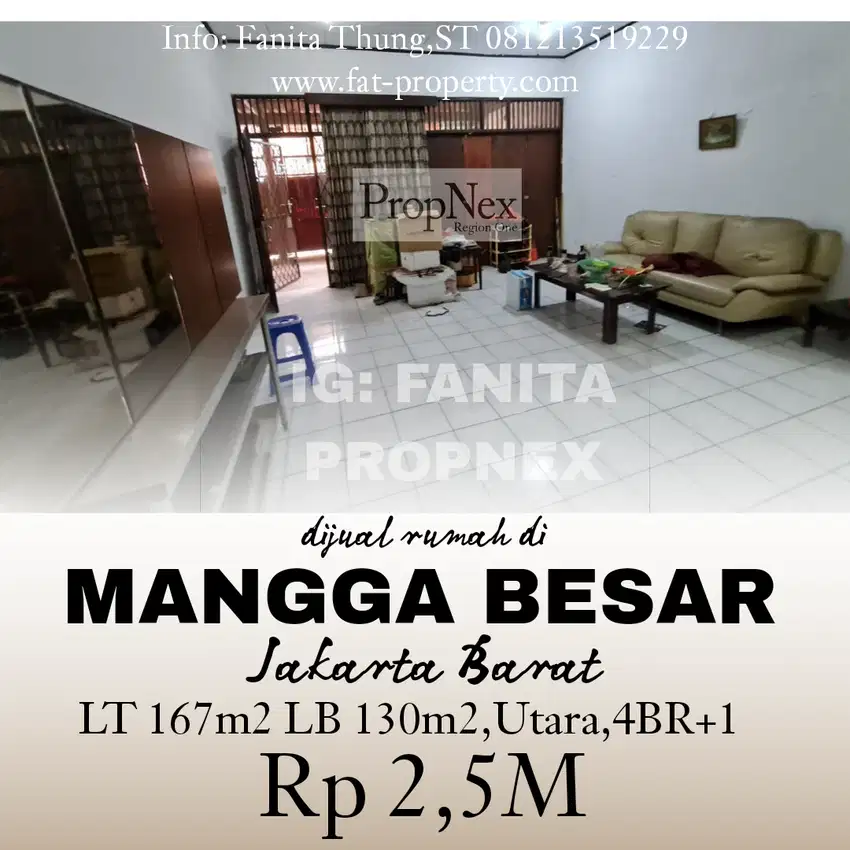 Harga miring dijual rumah di Mangga Besar,JakBar LT 167m2 LB 130m2,Utr