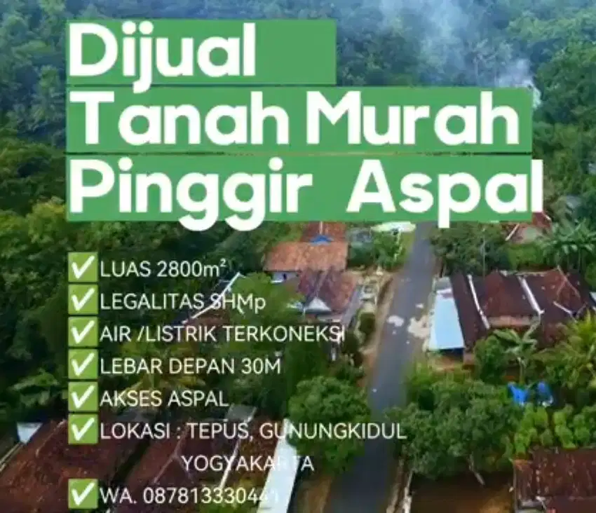 Dijual tana murah Jalur Utama Luas 2800m² Harga 120jt Lokasi tepus GK.