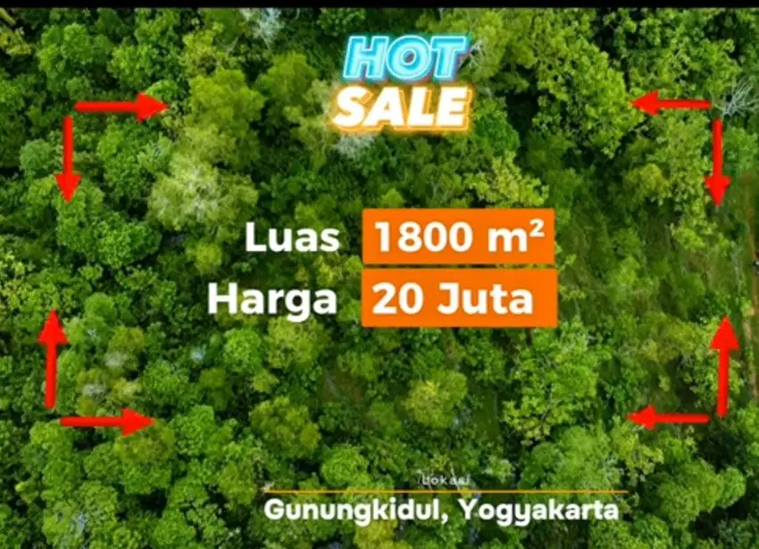 Di jual Tanah Super Murah luas 1800m² Lokasi Tanjungsari, Gunungkidul.
