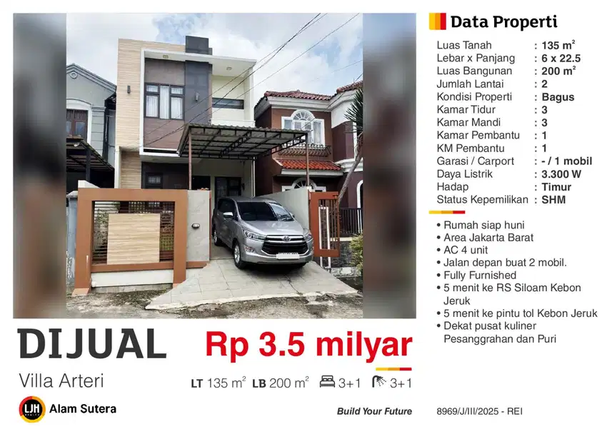 Dijual Rumah Full Furnish Villa Arteri Kebon Jeruk Jakarta Barat