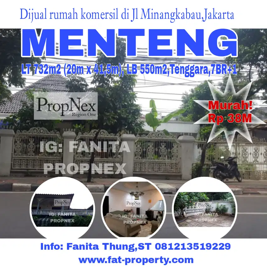 Dijual rumah komersil di Jl Minangkabau,Menteng,Jkt Pusat LT732m2 LB55