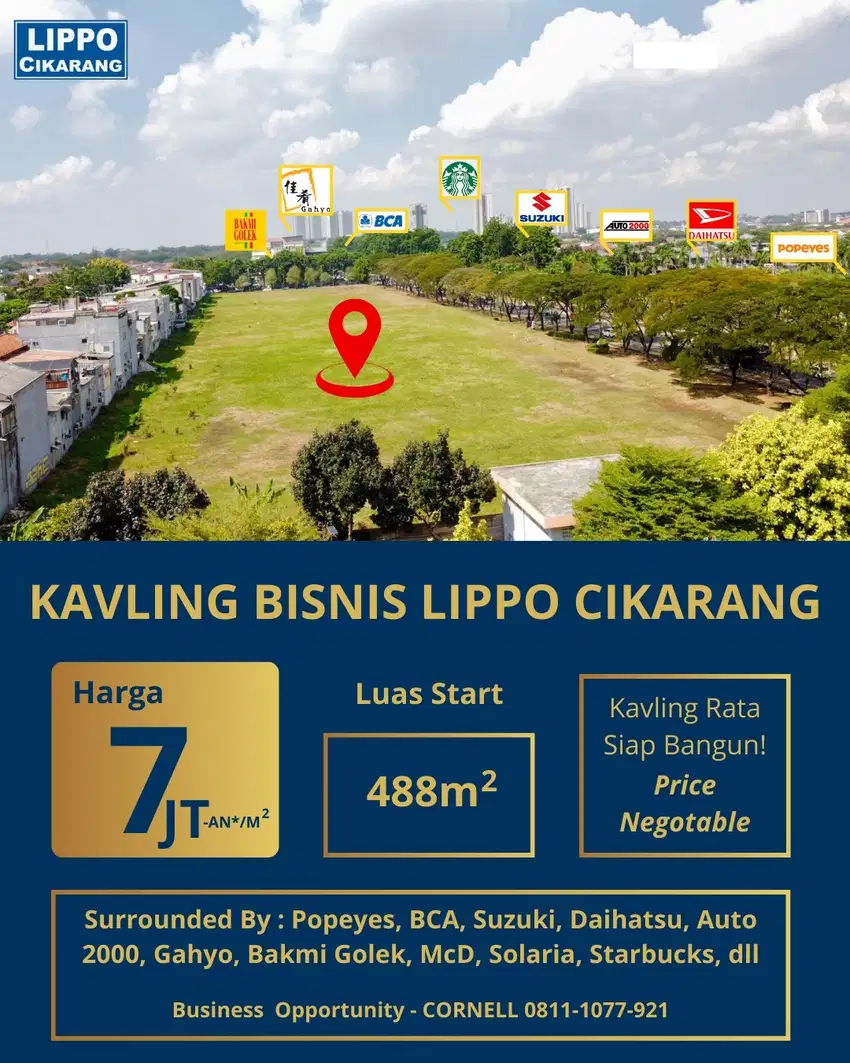 Tanah Komersial di Pusat Kota Lippo Cikarang Bekasi