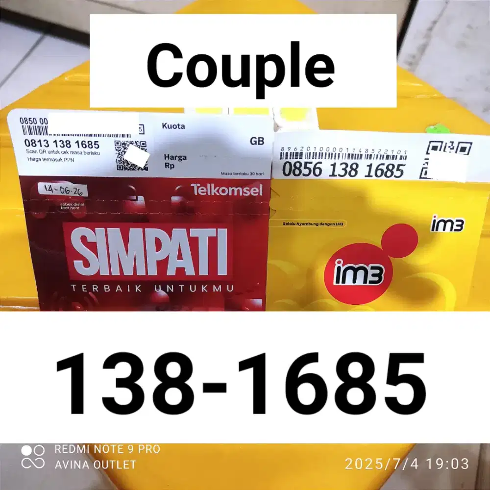 Perdana Couple Hoki 168 11 Digit Telkomsel simPATI & Indosat IM3