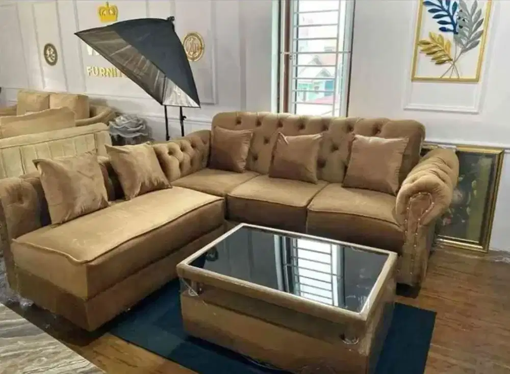 Sofa L kancing minimalis