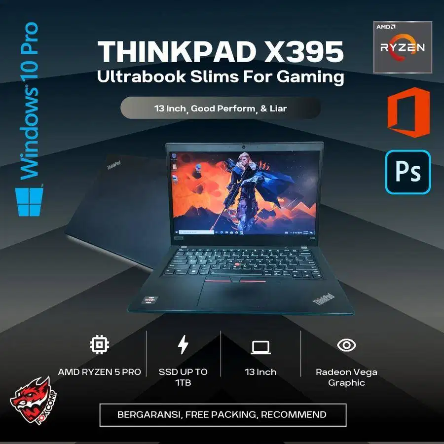 Lenovo Thinkpad X395 Ryzen 5 Pro 3500U RAM 8 SSD 256GB D-et