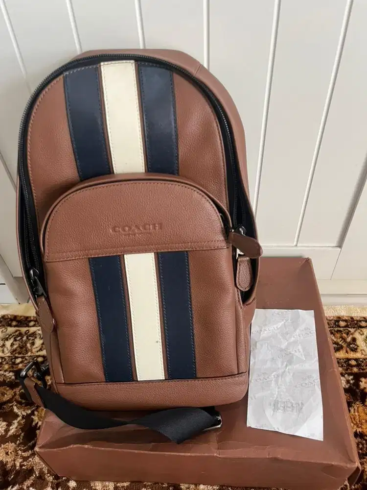 Men’s Coach Brown Leather Slingbag Authentic (Tas Coach Kulit Asli)