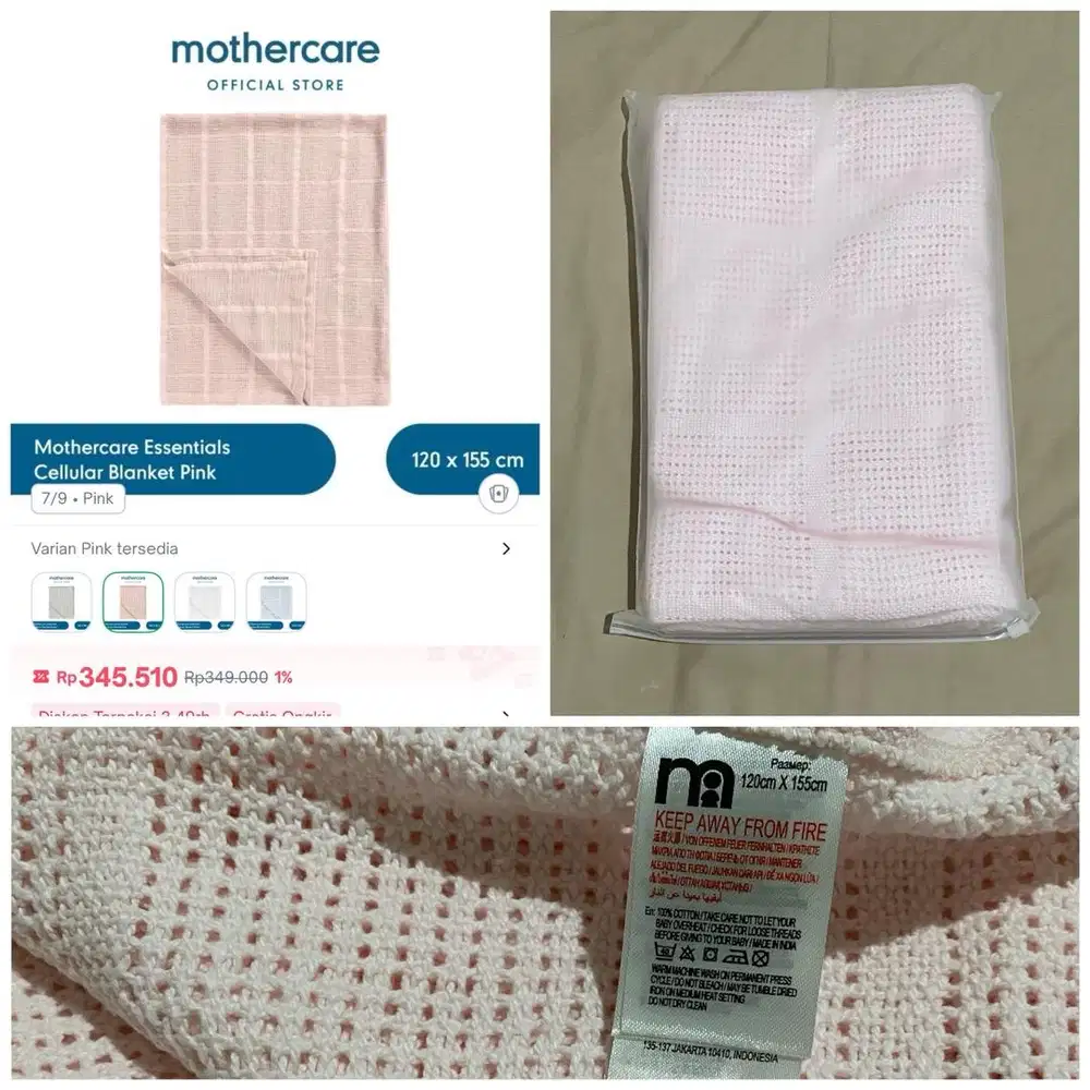 Preloved - Selimut bayi mothercare essentials cellular blanket pink