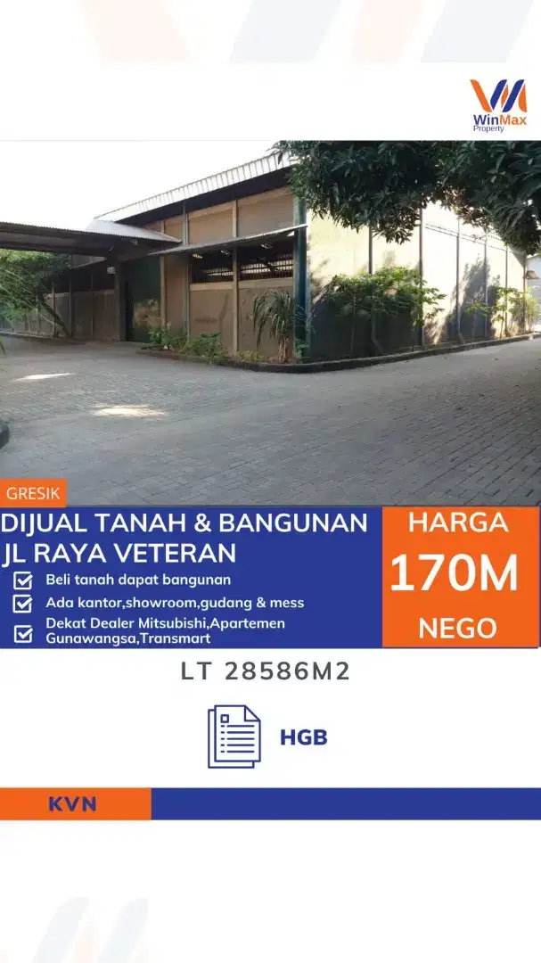 Dijual Tanah & Gudang Komersial Raya Veteran Gresik – Lokasi Premium