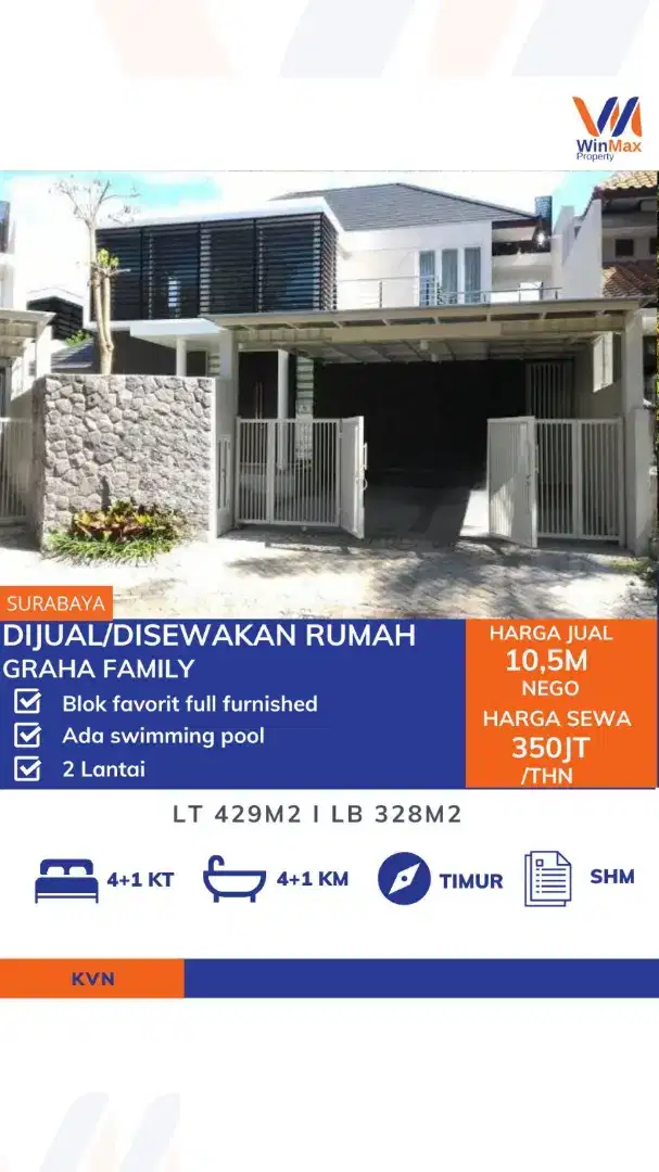 Dijual/Disewakan Rumah Mewah Graha Family Blok Favorit Ada Kolam
