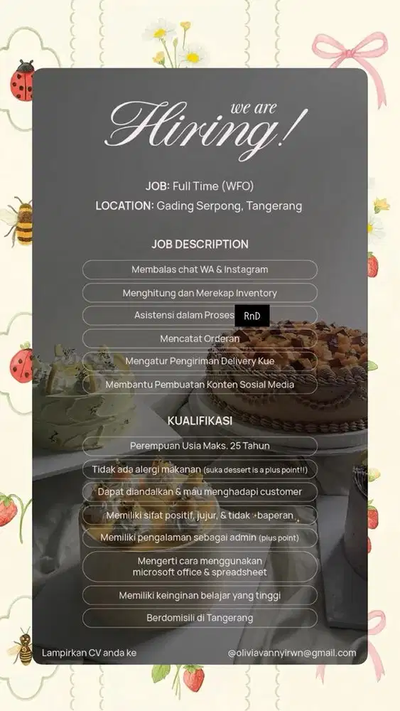 Pekerjaan utama bales chat, Admin whatsapp stella bella cakes