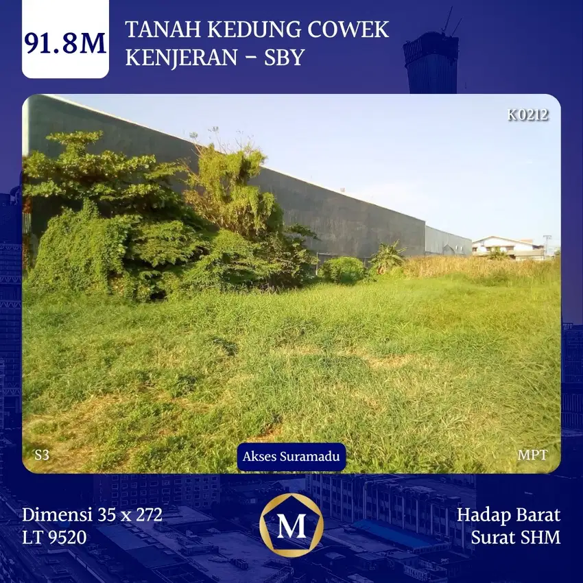 JUAL TANAH RAYA KEDUNG COWEK SHM AKSES SURAMADU COCOK BANGUN PERUMAHAN