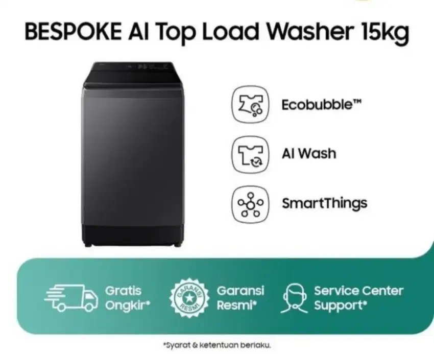 Samsung Mesin Cuci Bespoke AI Top Load Washer 15kg | WA80F15 | Hitam