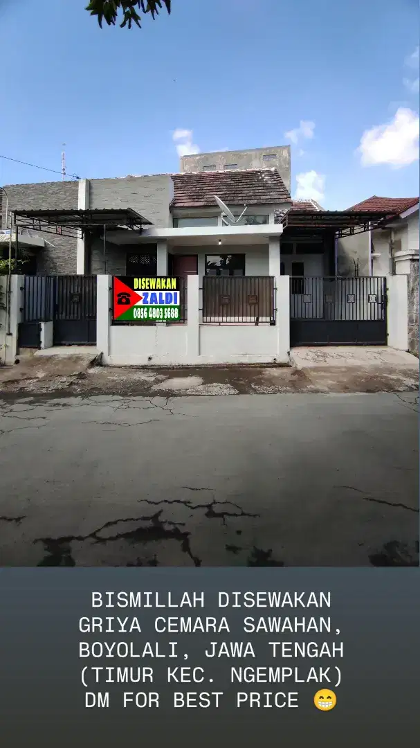 DIKONTRAKKAN RUMAH Dekat Pintu Tol Ngemplak Solo