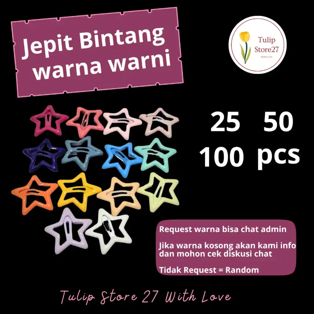25, 50, 75 &100 Jepit rambut bintang arna-warni pastel bold