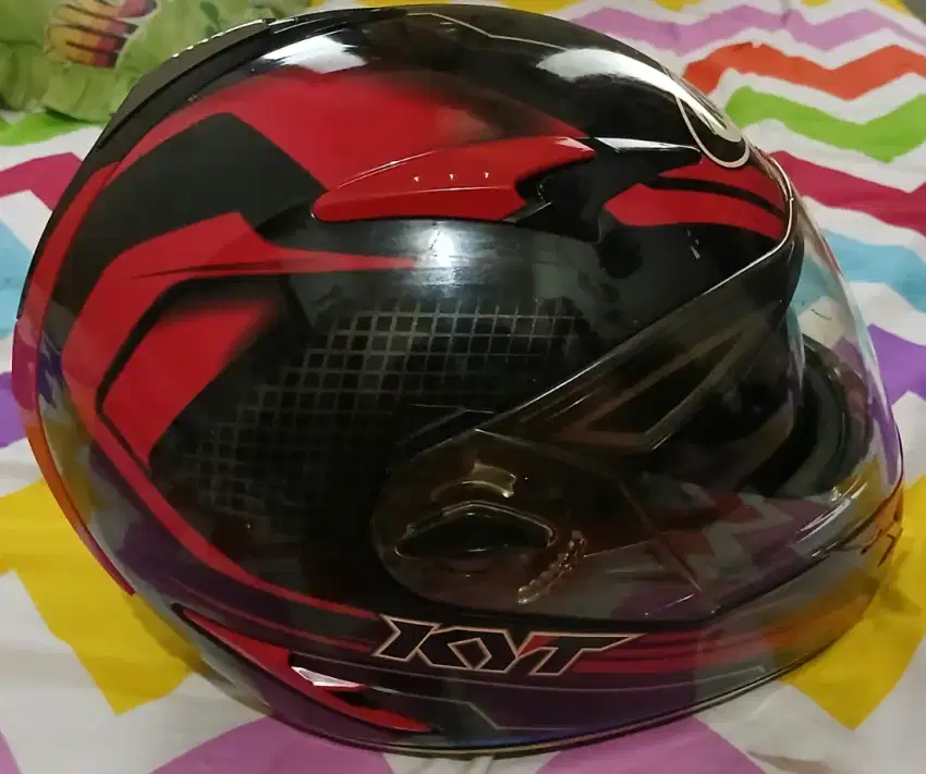 Helm Double Visor Full Face KYT . Merah Hitam . XL