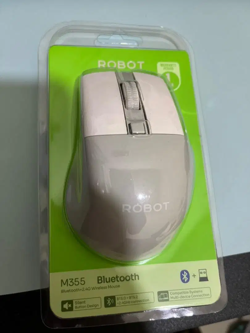 Mouse Wireless ROBOT M355 Silent Click Receiver USB Bluetooth Abu-Abu