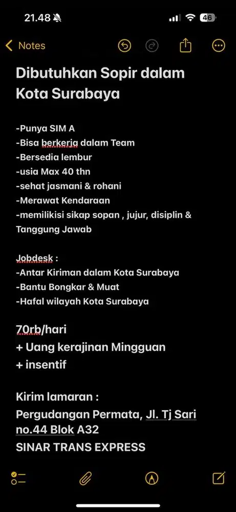 Dibutuhan Sopir Ekspedisi dalam kota Surabaya