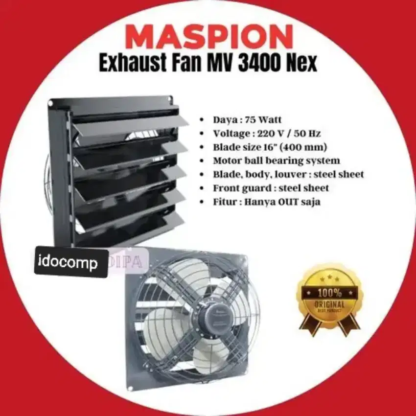 Kipas Angin Exhaust Fan Dinding Maspion 16 inc MV3400 Nex