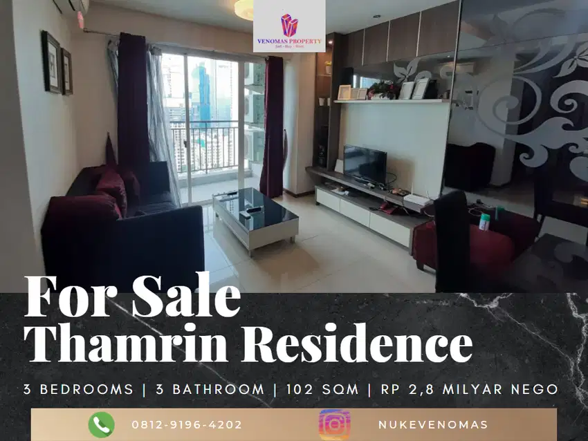 Dijual Apartement Thamrin Residence 3BR Full Furnished