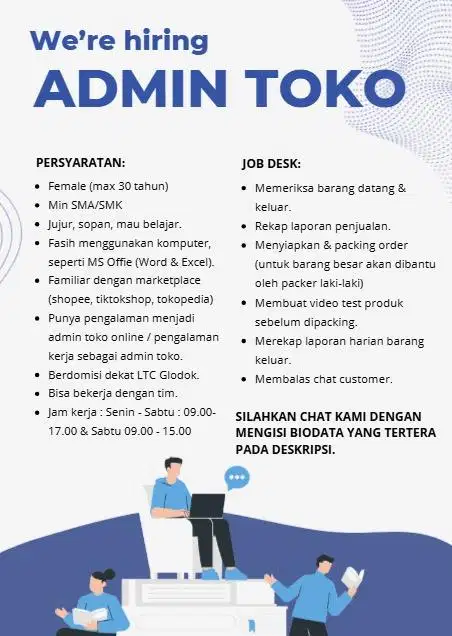 Dicari admin toko online - LTC GLODOK