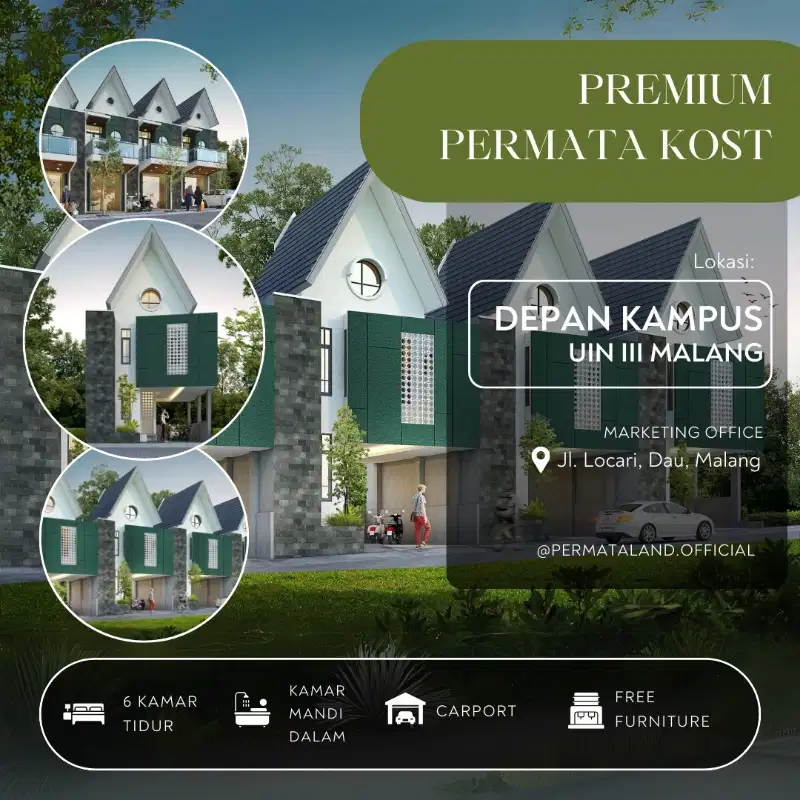 Dijual rumah kos 6 kamar depan Kampus UIN Kedokteran