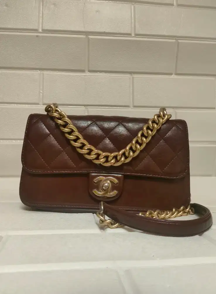 PL tas CHANEL Dark Brown Calfskin & Suede Accordion