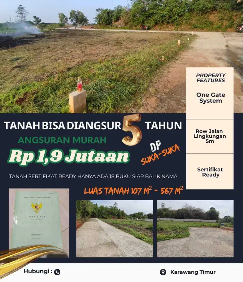 DIJUAL CEPAT TANAH SIAP BANGUN BISA DIANGSUR 5 THN DP SUKA 2 DKARAWANG