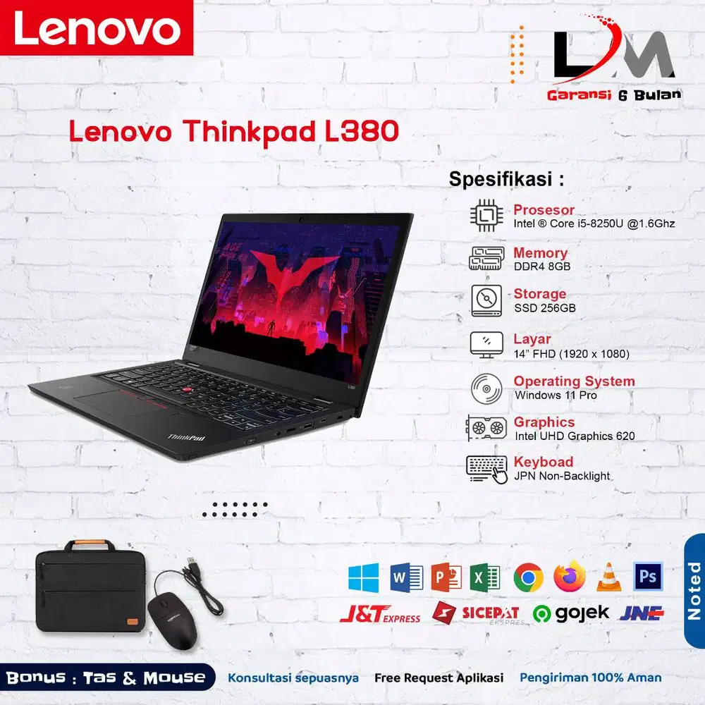Laptop Lenovo L380 Intel Core i5-8250U Ram 8GB SSD 256GB Windows 11