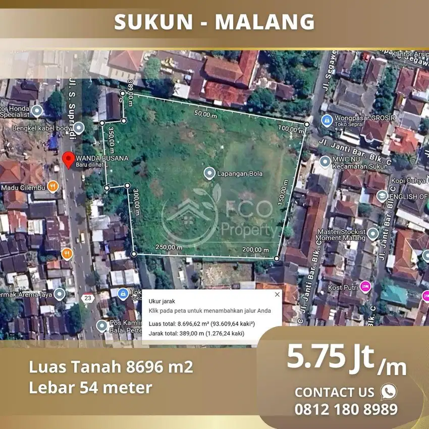 Tanah Lokasi Startegis Sudanco Supriadi Sukun Raya Kota Malang