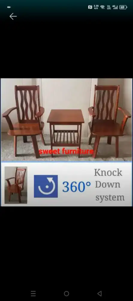 kursi dan meja teras bahan kayu solid