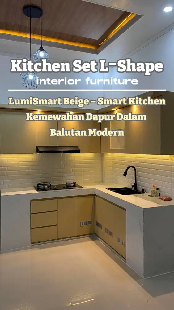 CUSTOM KITCHENSET L-SHAPE FINISHING HPL WARNA BEIGE