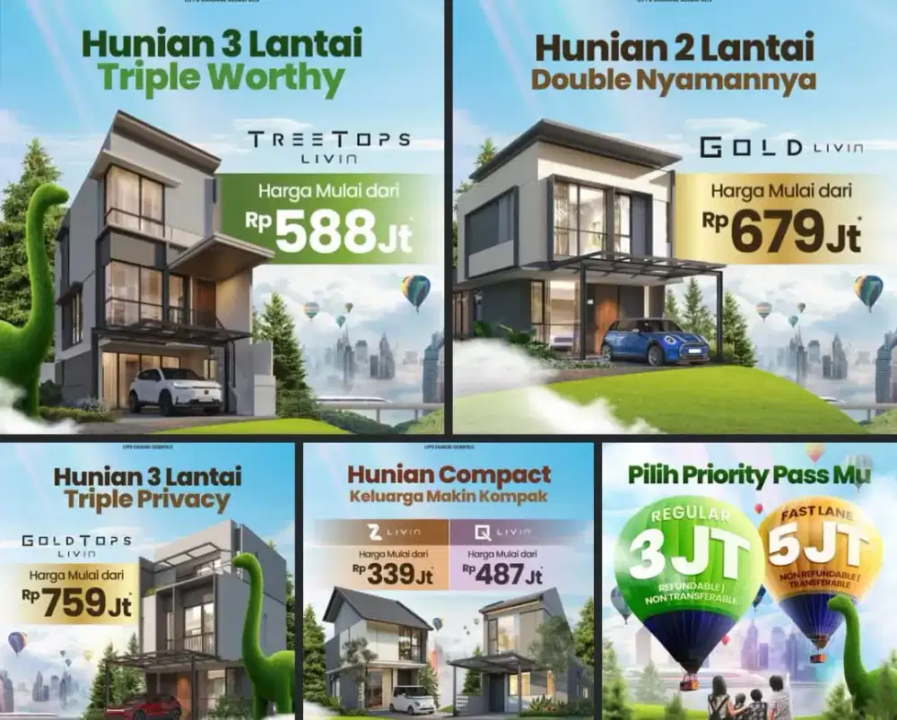 Dijual rumah baru, 3 lantai, Tanpa DP, treetop livin, lippo Cikarang