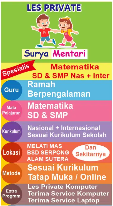 Les Privat Offline/Online Spesialis Matematika SD-SMP Nasional & Inter