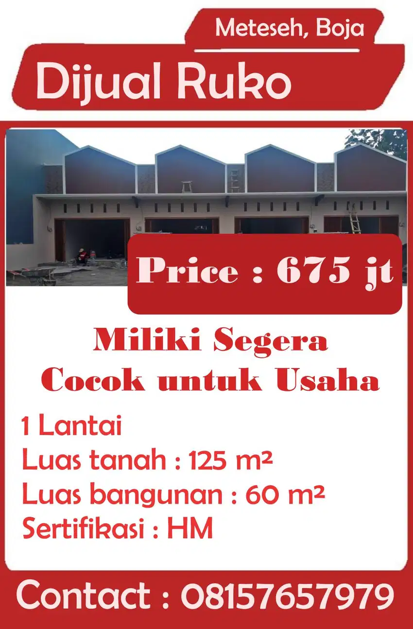 Dijual Cepat Ruko di Meteseh, Boja Cocok untuk usaha