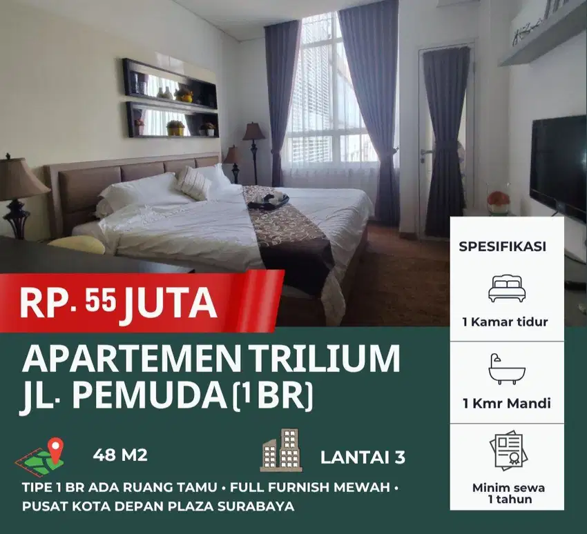 TRILIUM 1 BR Bukan Studio‼️ Apartemen Siap Huni Pusat Kota Surabaya