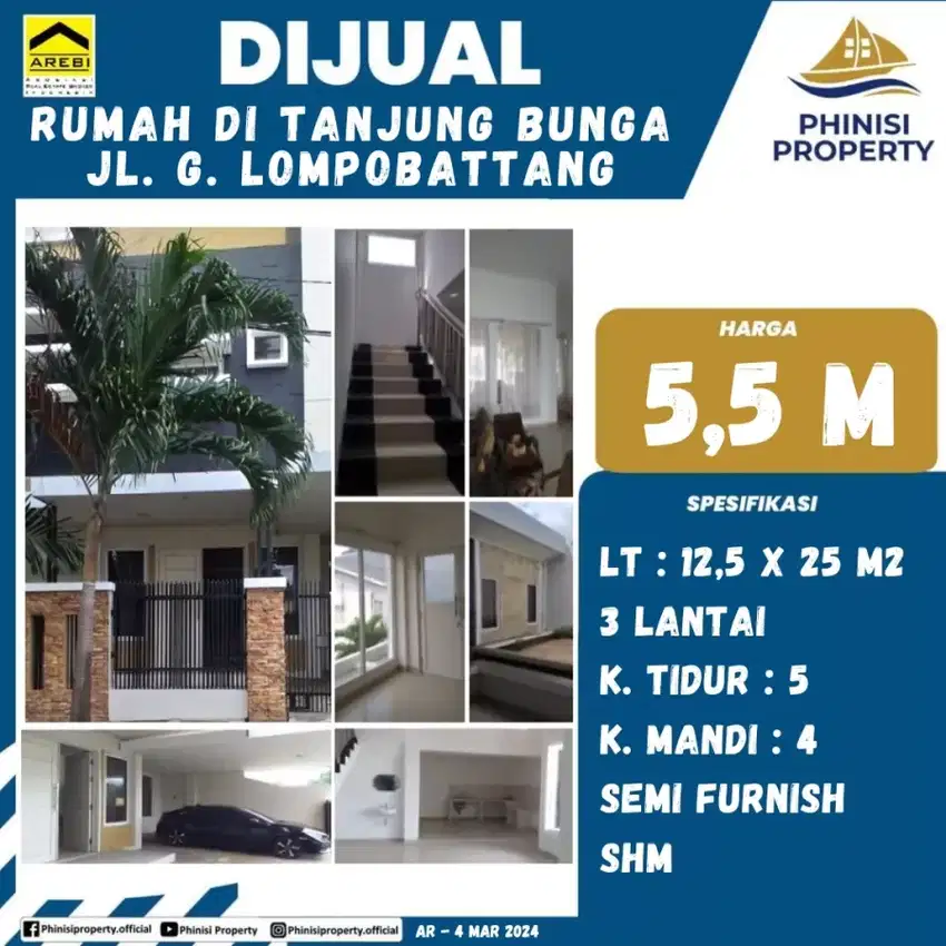 DIJUAL Rumah Besar Semi Furnish Jl. Gunung Lompobattang Tanjung Bunga