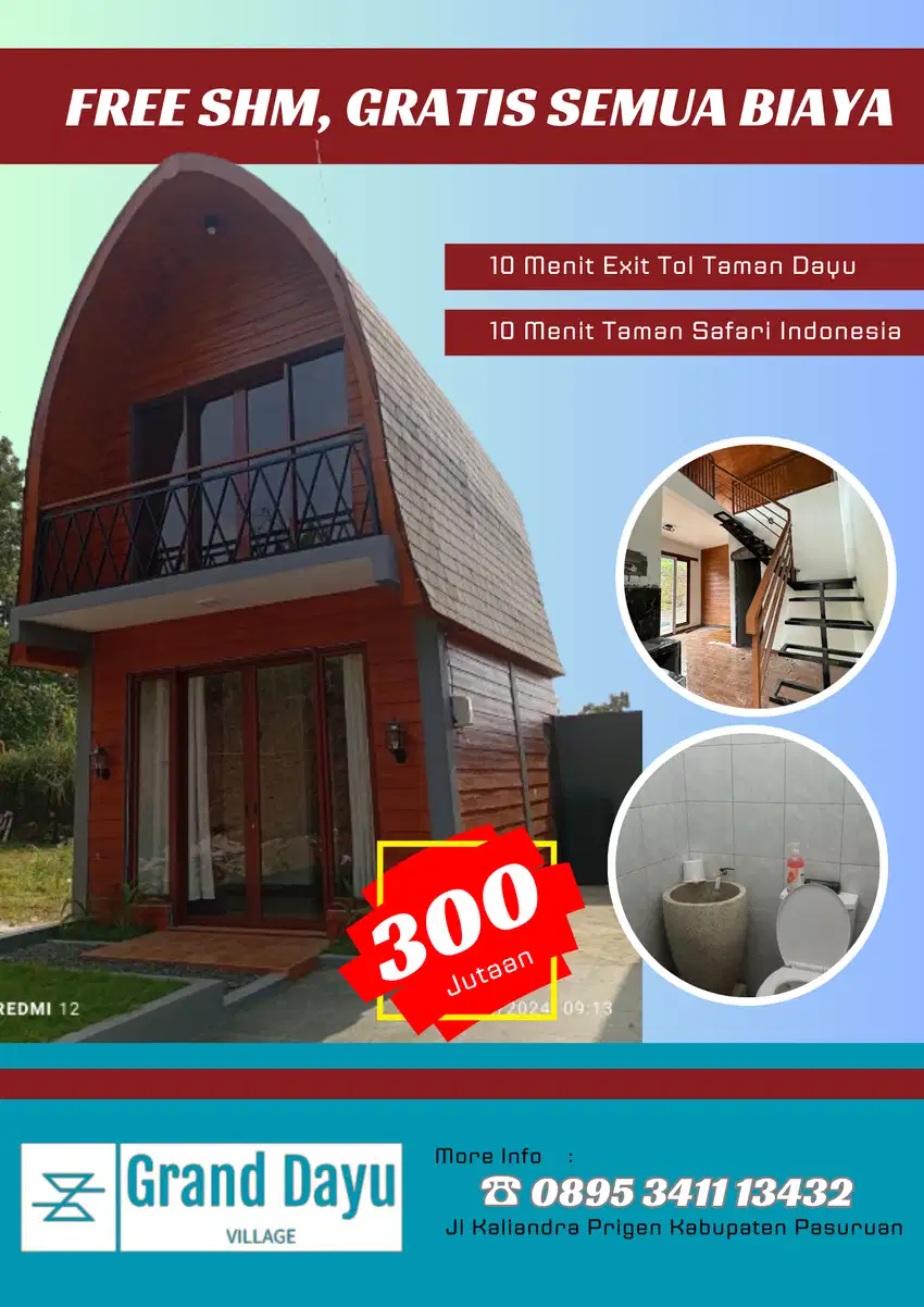 Beli Villa Gratis Semua Biaya Dekat Taman Safari dan Taman Dayu
