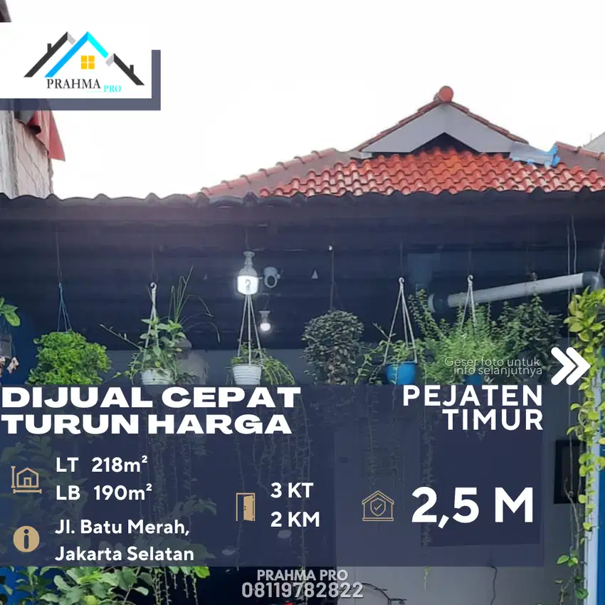 Pejaten Dijual Cepat Rumah Lokasi Tenang Akses 2 Mobil Turun Harga