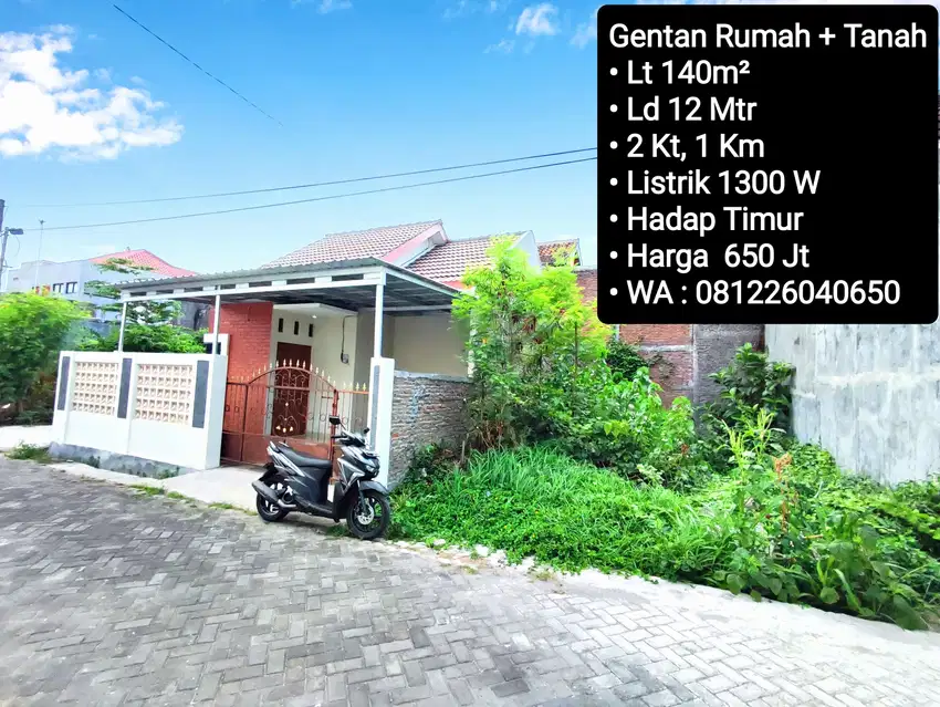 Jual Rumah Plus Tanah Area Gentan, Dekat Laweyan, Purwosari, Solo Baru