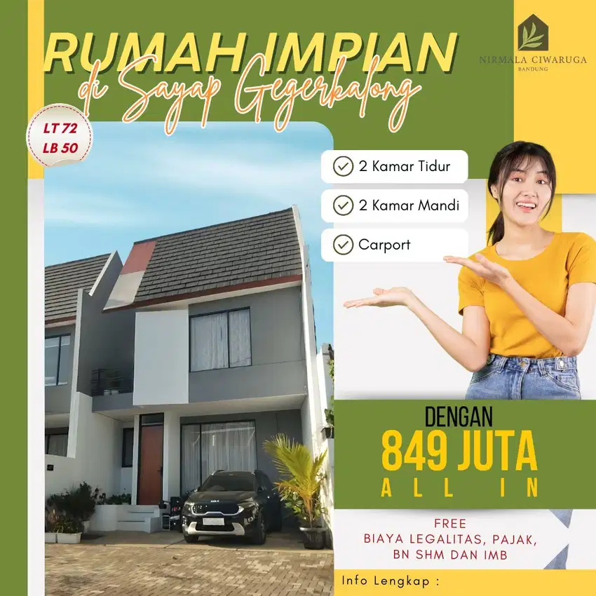 Rumah 800 jutaan 2 lantai di ciwaruga atas dkt lembang dan gegerkalong