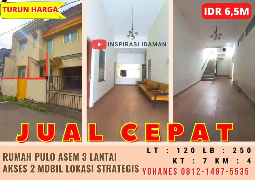 Rumah Pulo Asem 3 Lantai Akses 2 Mobil Lokasi Strategis