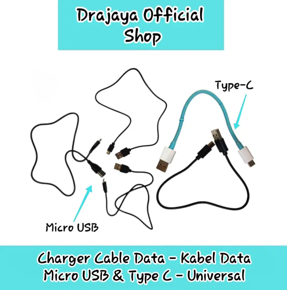 Kabel Data Micro USB & Type C Hitam Putih (Biru) - Universal