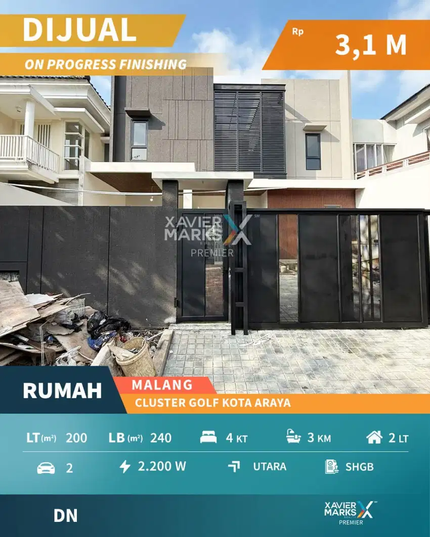 Dijual Rumah Modern Tropis Bagus Baru di Araya Golf Blimbing Malang