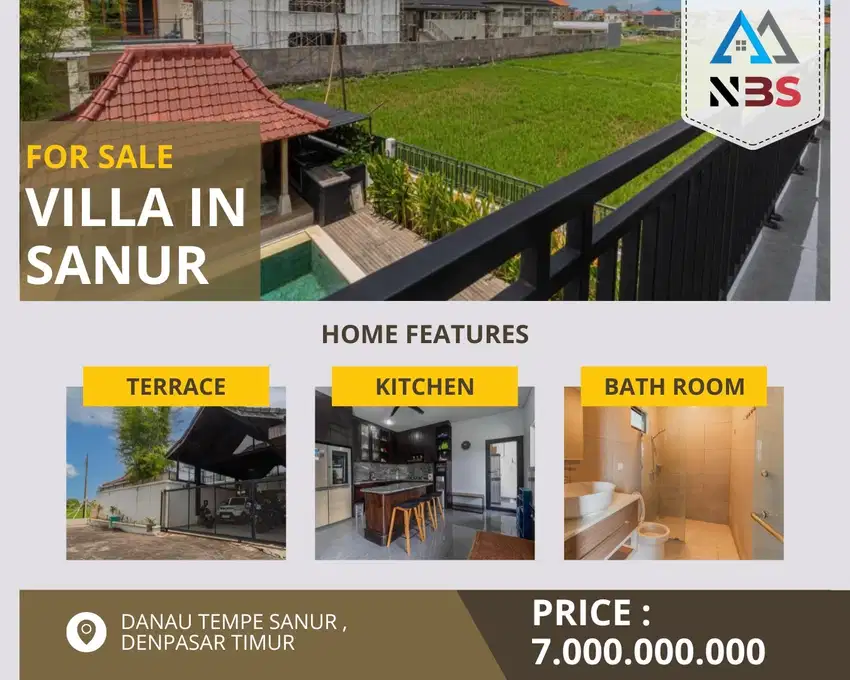 FOR SALE VILLA WITH RICEFIELD VIEW IN SANUR