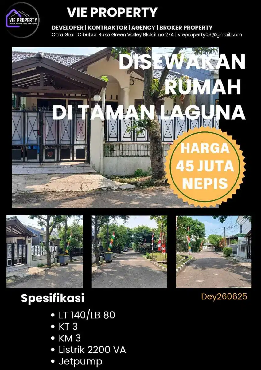 Disewakan rumah siap huni di kawasan Taman Laguna Cibubur
