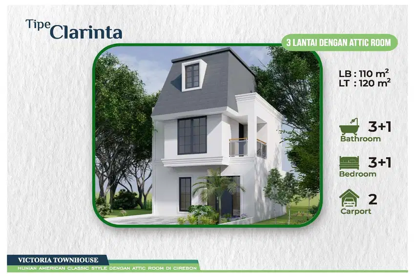 Victoria Townhouse Tipe Clarinta 3 Lantai dengan Attic Room