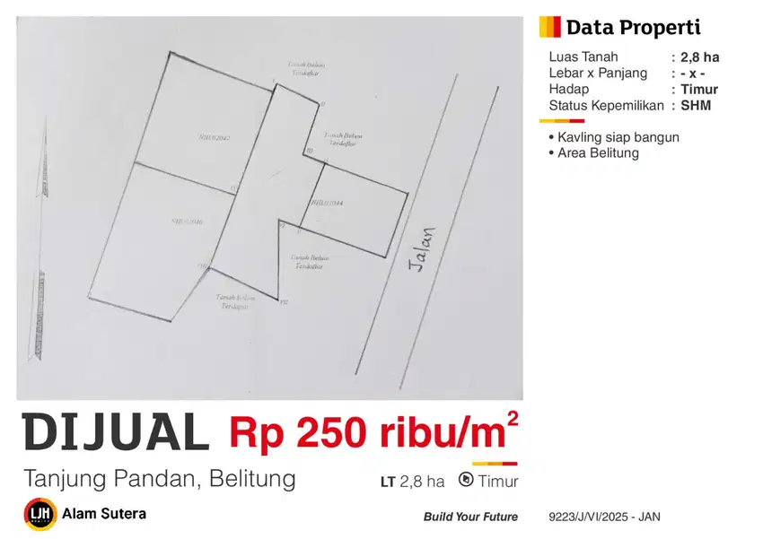 Dijual Kavling Siap Bangun Dipagar SHM Murah di Air Merbau Belitung